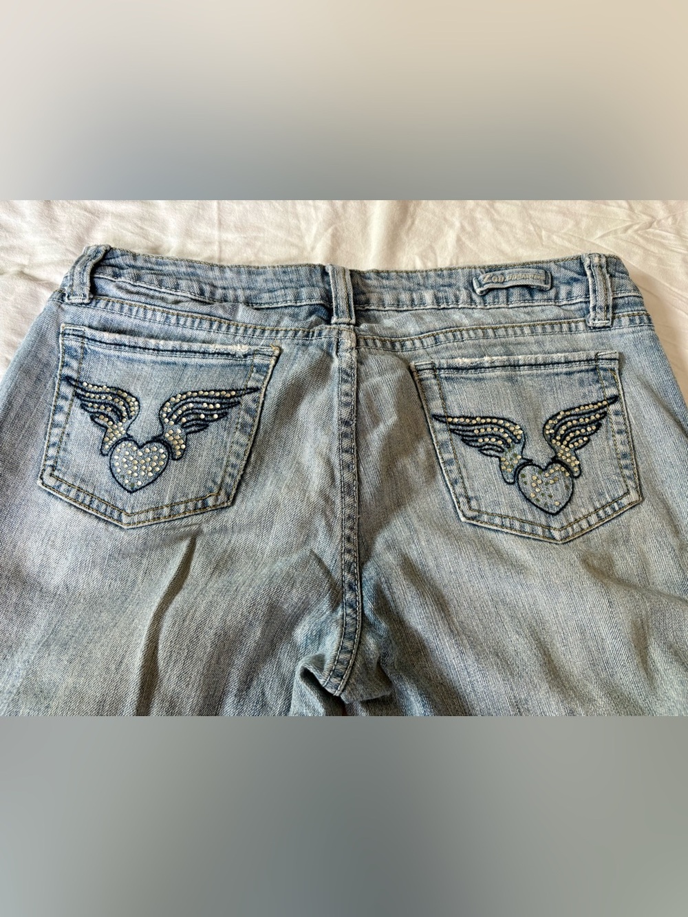 ZCO Light Blue Boot Cut Jeans with Winged Heart Embellished Pockets
